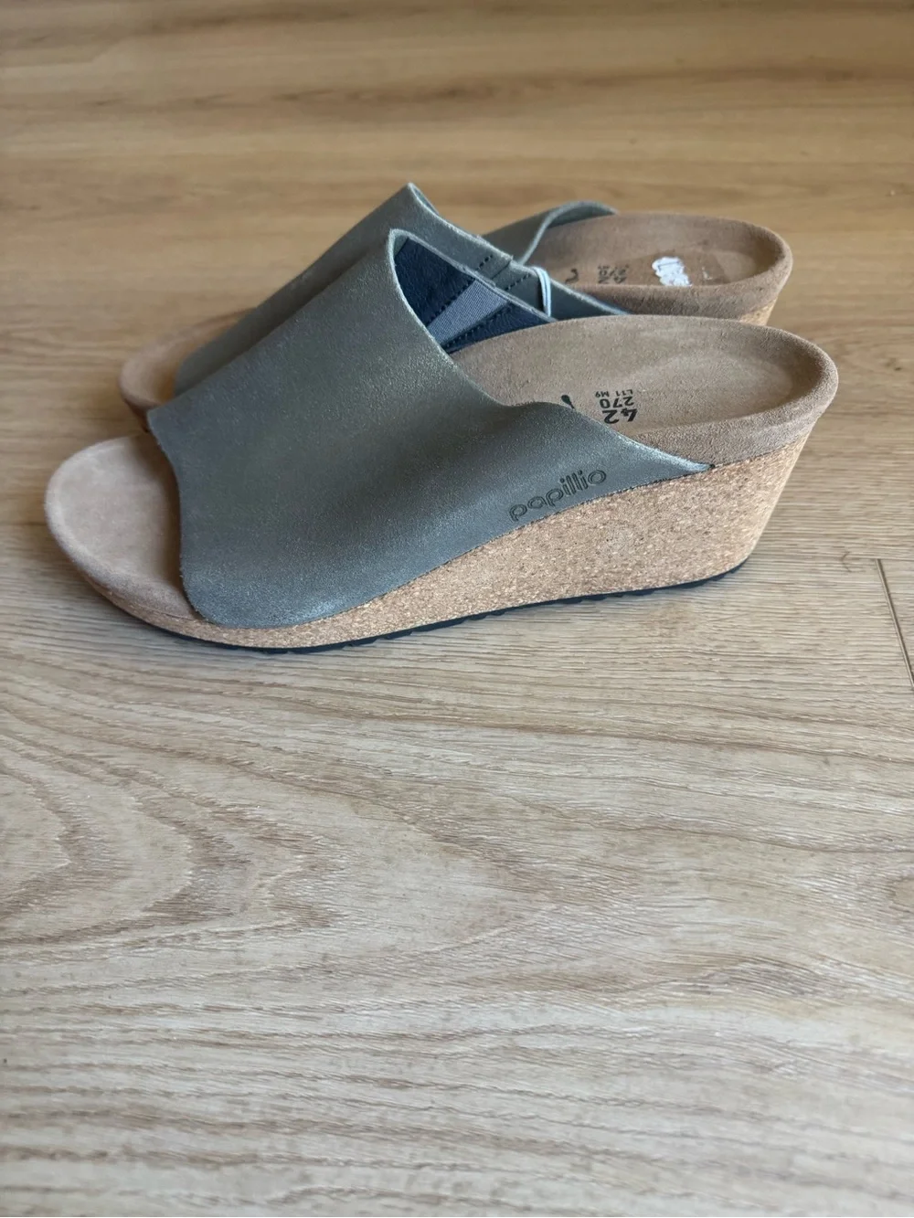 Birkenstock Papillion Namica Wedge Shoes Sandals Metallic Gold Suede sz 42 NWT